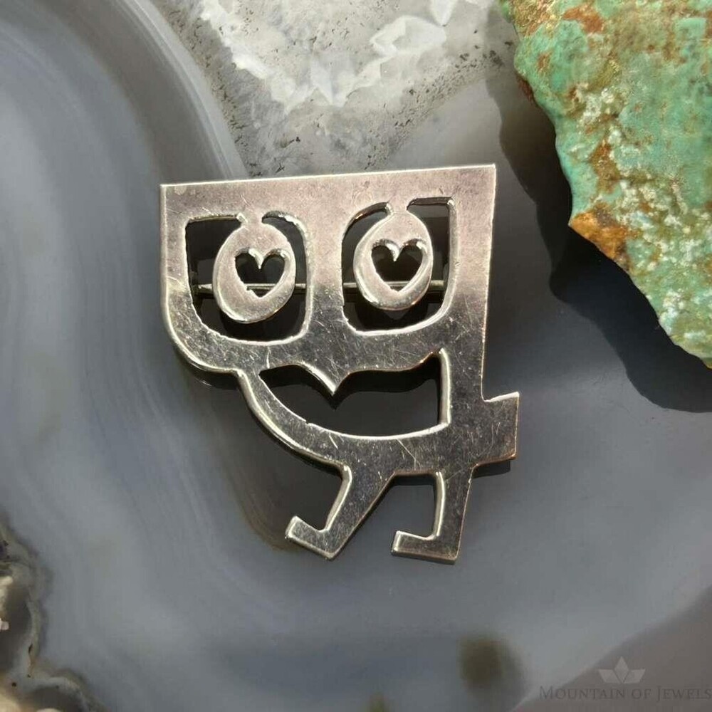 Charles Mik Stousland Sterling Silver Modernist Owl Brooch Pin